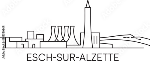 Outline skyline of esch sur alzette city famous landmarks architecture design
