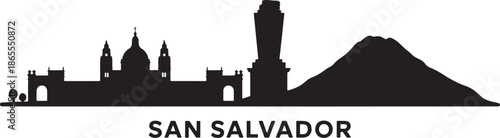 San Salvador El Salvador silhouette skyline vector illustration depicting historic dome architecture and volcano profile