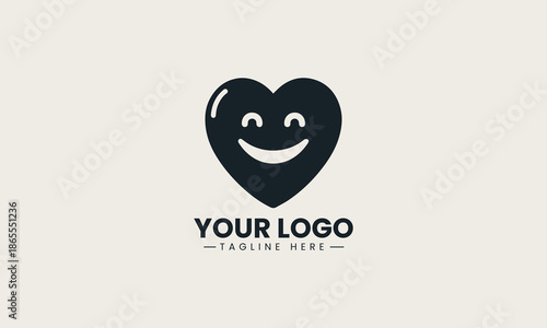 Minimalist black vector icon of a smiling heart inside a circle with a teardrop on a white background