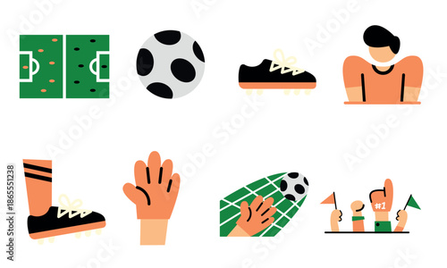 Set of soccer football icon design, vector illustration of game equipment, flat design illustration good for website, mobile application and graphic design asset.