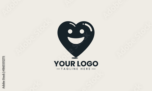 Minimalist black vector icon of a smiling heart inside a circle with a teardrop on a white background