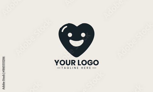 Minimalist black vector icon of a smiling heart inside a circle with a teardrop on a white background