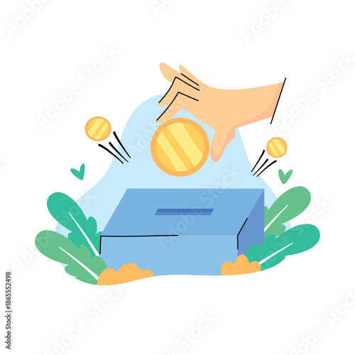 charity feature mobile banking welcome screen illustration feature finance, flat design illustration good for website, mobile application and graphic design asset.