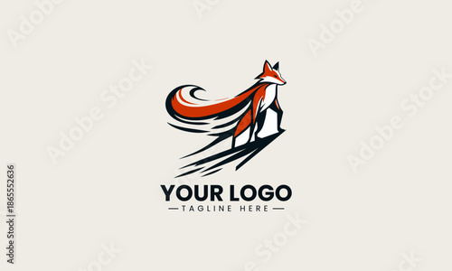 Stylized fox depicted as a black silhouette vector logo with a dynamic pose and motion swoosh