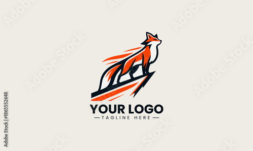 Stylized fox depicted as a black silhouette vector logo with a dynamic pose and motion swoosh