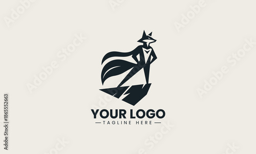 Stylized fox depicted as a black silhouette vector logo with a dynamic pose and motion swoosh