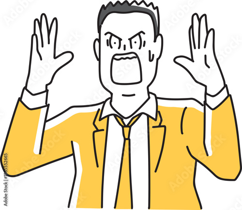 手を上げて驚く男性社員