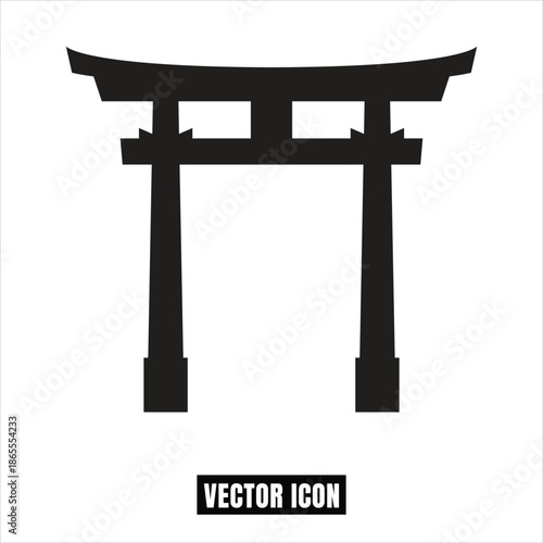 Black Torii Gate Icon: Traditional Japanese Shinto Shrine Entrance Vector Illustration