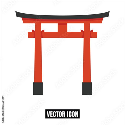 Japanese Torii Gate Vector Illustration - Traditional Culture Icon