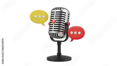 Vintage Microphone with Speech Bubbles