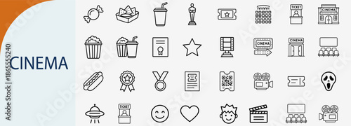 cinema line icons collection, minimal vector illustration design
