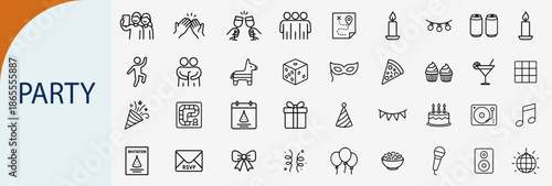 party celebration line icons set, minimal vector illustration design