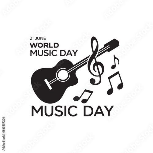 Black and white acoustic guitar vector for World Music Day celebration.