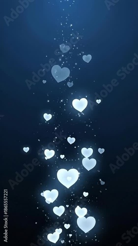 Glowing Blue Hearts Falling in a Dark Background - Romantic Abstract Art for Home Decor