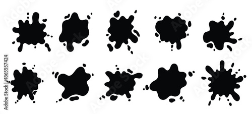  hand drawn set of black paint splashes different shapes 