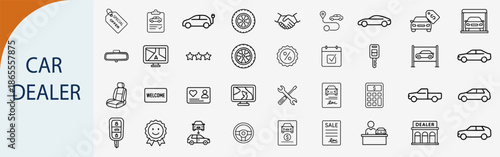 car dealer line icons set, minimal vector illustration design