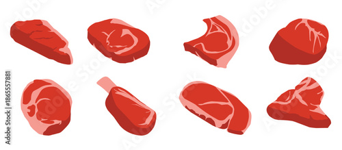 collection of raw sliced meat illustrations in various 