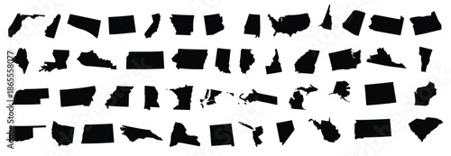  collection of usa states silhouettes on a white background