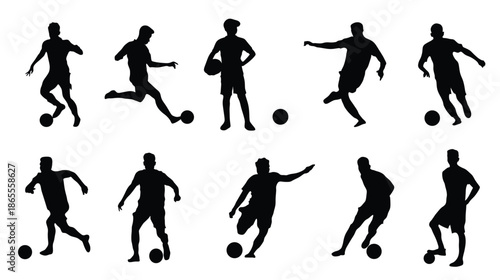  set of black silhouette illustrations featuring soccer