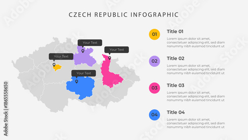Czech Republic map infographic template with 4 options. Czech Republic political map infographic for presentation.