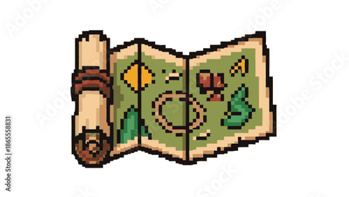 Pixel Art Treasure Map Unfurled for Adventure and Discovery.