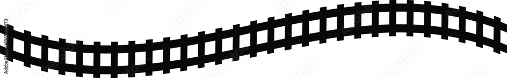 Obraz premium Railway train track vector route. Train track elements. Rail road map sign. Rail pattern round circular curve railroad path icon. flat style.