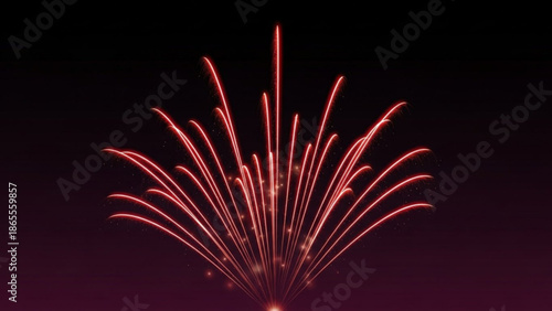 Vibrant red fireworks exploding in night sky with dark purple gradient background with celebration and festival