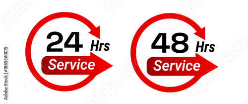 24h and 48h service icons displayed on a clean white background. Set of 24-hour and 48-hour customer service icons.