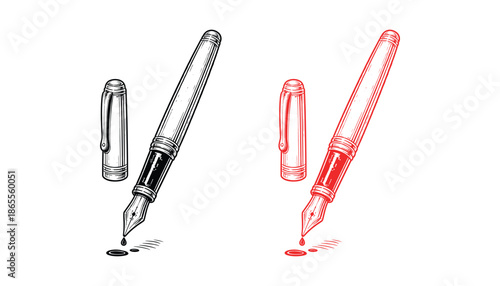 Fountain pen vector illustration calligraphy writing ink office supplies and stationery tool