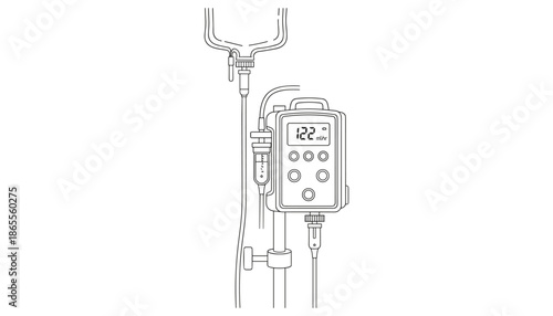 Medical intravenous iv drip machine infusion solution therapy rate pump vector