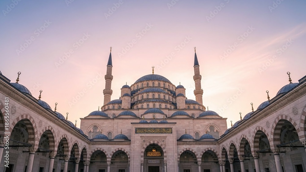 Obraz premium Stunning mosque architecture with blue domes at sunset