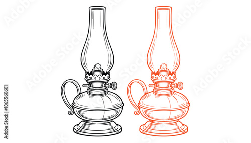 Vintage oil lamp vector illustration isolated on transparent background