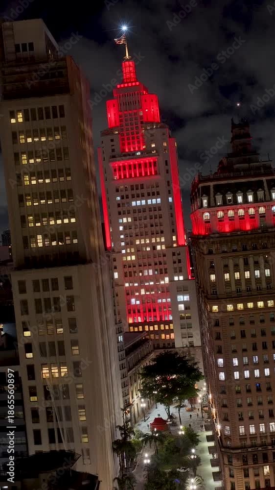 custom made wallpaper toronto digitalNight Santander Lighthouse In Sao Paulo Brazil. Aerial View Of A Bustling Downtown Cityscape With Modern Buildings. Building Town Sky Illuminated Urban. Town Outside Illuminated . Sao Paulo Brazil.