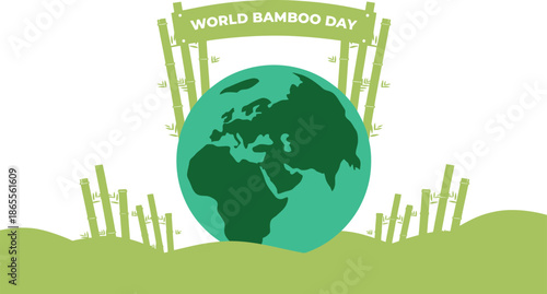 World Bamboo Day Illustration Featuring a Green Globe Surrounded by Sustainable Bamboo Stalks