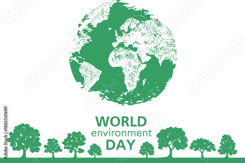 Sketched Green Globe Above a Row of Forest Trees Celebrating World Environment Day Ecosystems