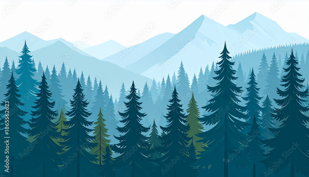Fototapeta premium Serene Pine Forest Mountains