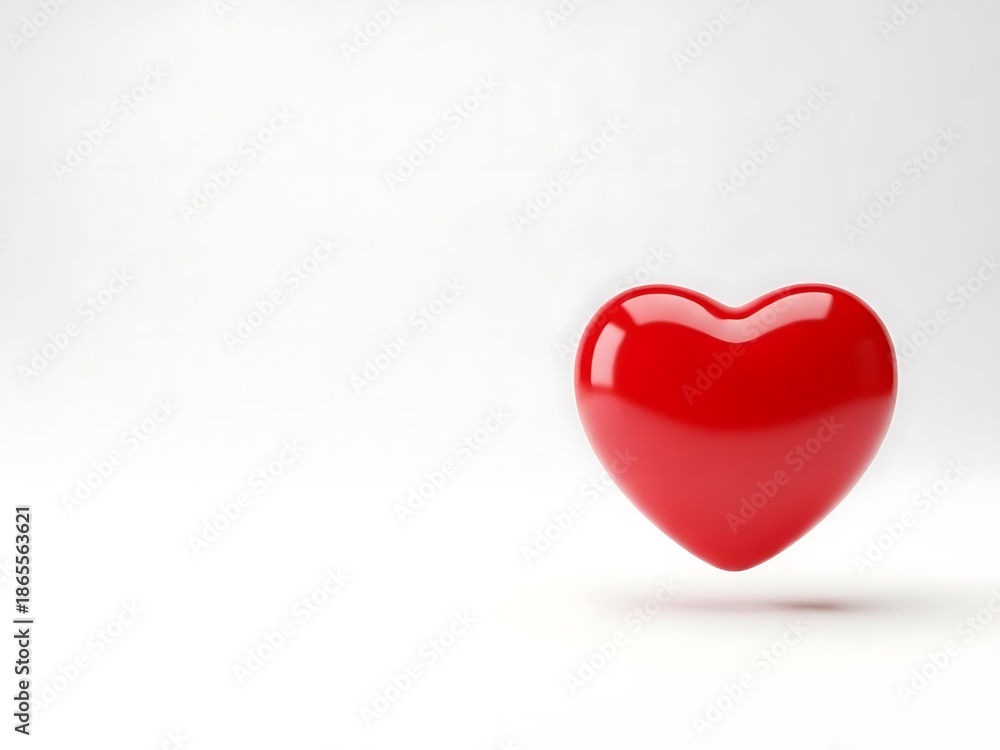 Obraz premium Shiny red 3d heart symbol floating on a light gray to white gradient background