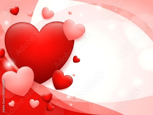 Romantic valentines day background with red hearts and soft light effects