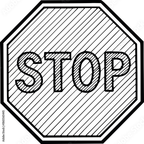 sketch-style stop sign vector illustration. designed with black fill to simulate lines and hatching, no white color and transparent background. ideal for traffic and safety