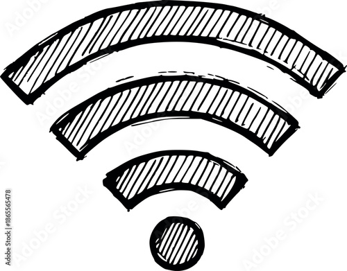 vector illustration of a wifi icon with a freehand drawing style, designed with black fill, the drawing does not contain white color. ideal for technology, connectivity, and manual artistic style conc