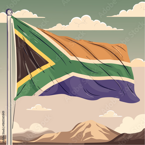 South African Flag Vector Illustration. Natioanlity South African Symbol
