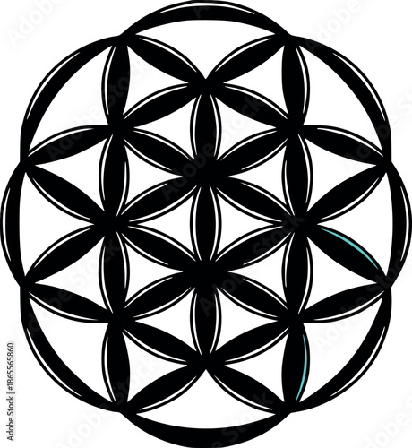 black and white vector illustration of the flower of life symbol, ideal for spirituality, meditation, esotericism and sacred geometry concept