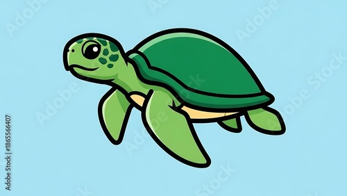 Green Cartoon Sea Turtle Swimming Illustration.