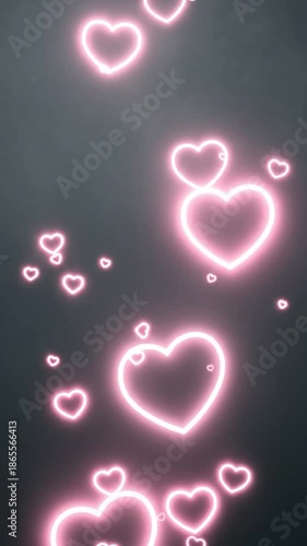 Pink Neon Hearts on Dark Background for Romantic Decor and Digital Design