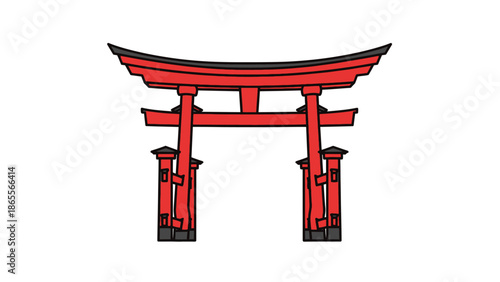 Red Torii Gate, A Traditional Japanese Shinto Shrine Entrance Icon Representing Sacred Space and Cultural Heritage