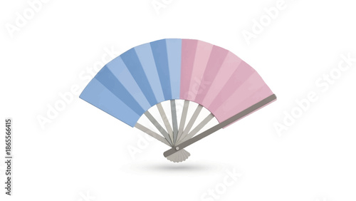 Elegant Handheld Fan with Blue and Pink Panels, a Traditional Accessory for Cooling and Style