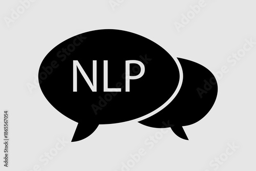 This icon features two overlapping black speech bubbles. The front bubble contains the acronym "NLP" in white text, representing Natural Language Processing.