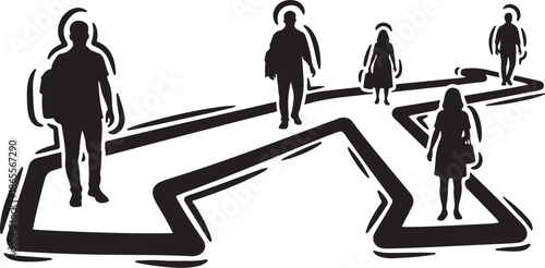 People walking on different paths in life choices concept