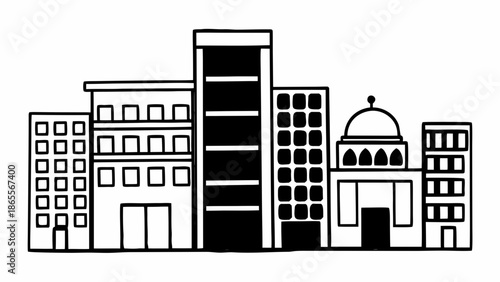 Black silhouette city building vector illustration icon with urban architecture design
