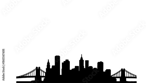 Modern cityscape with sleek skyscrapers and suspension bridges